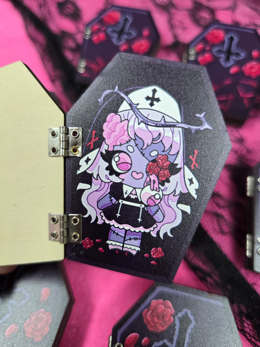 ZOMBABIES - ZOMBIE NUN WOODEN COFFIN PIN